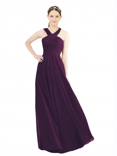 Soft Chiffon Long Halter Neck Grape A-Line Bridesmaid Dress Sudbury