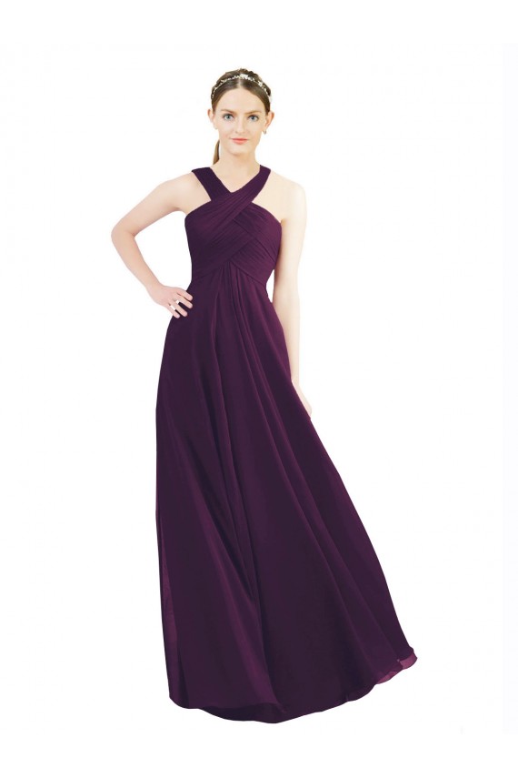 Soft Chiffon Long Halter Neck Grape A-Line Bridesmaid Dress Sudbury