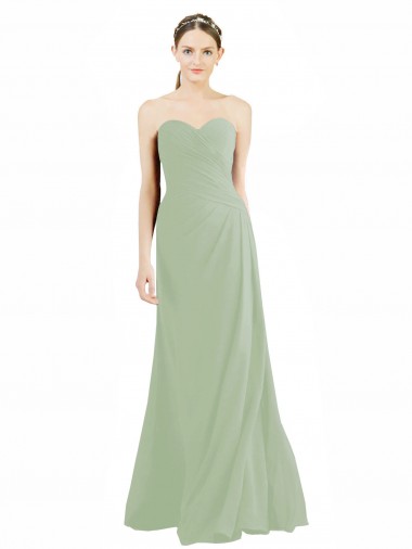 Soft Chiffon Long Sweetheart Smoke Green A-Line Bridesmaid Dress Sudbury