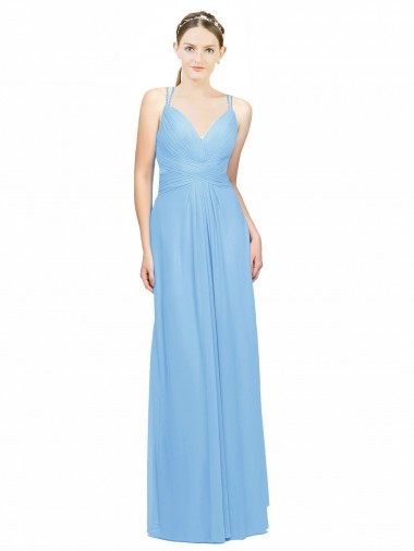 Chiffon Keyhole Back Long Spaghetti Straps A-Line Bridesmaid Dress / Evening Dress Sudbury