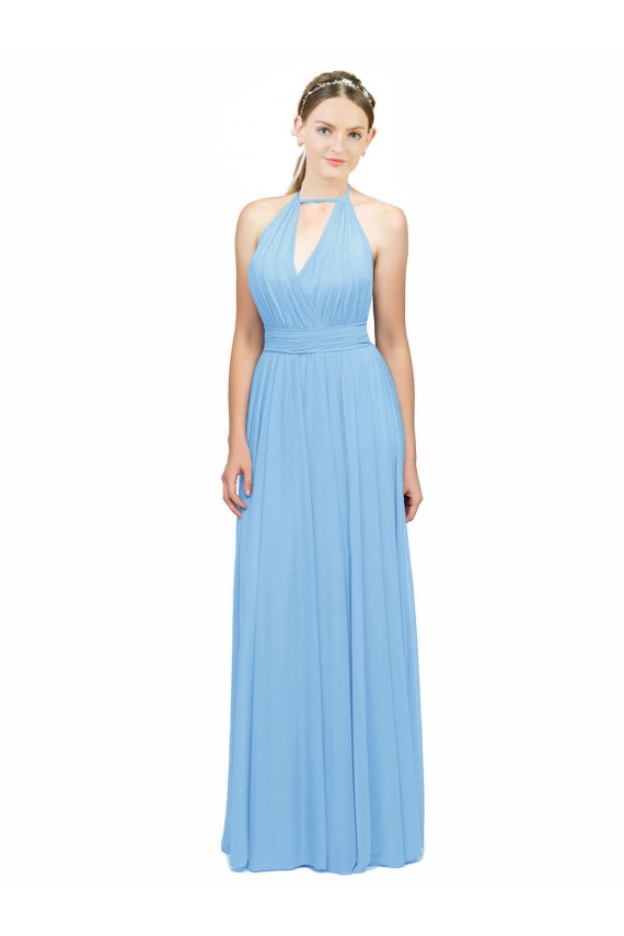 Soft Chiffon Open Back Long Halter Neck Periwinkle A-Line Bridesmaid Dress Sudbury