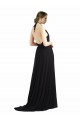 Soft Chiffon Open Back Long Halter Neck Oyster Silver A-Line Bridesmaid Dress Sudbury