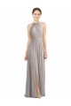 Soft Chiffon Open Back Long Halter Neck Oyster Silver A-Line Bridesmaid Dress Sudbury