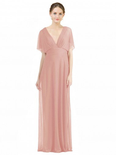 Soft Chiffon V-Back Long V-Neck Bliss Pink A-Line Bridesmaid Dress / Formal Dress Sudbury