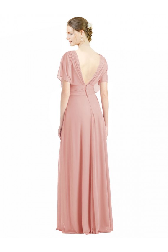 Soft Chiffon V-Back Long V-Neck Bliss Pink A-Line Bridesmaid Dress / Formal Dress Sudbury