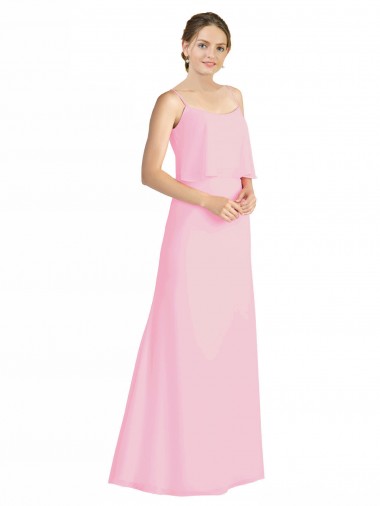 Soft Chiffon Open Back Long Spaghetti Straps Barely Pink A-Line Bridesmaid Dress Sudbury