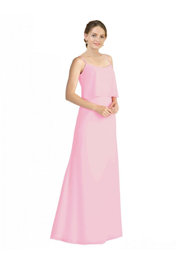 Soft Chiffon Open Back Long Spaghetti Straps Barely Pink A-Line Bridesmaid Dress Sudbury
