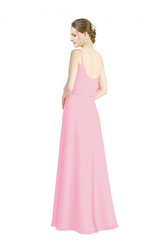 Soft Chiffon Open Back Long Spaghetti Straps Barely Pink A-Line Bridesmaid Dress Sudbury