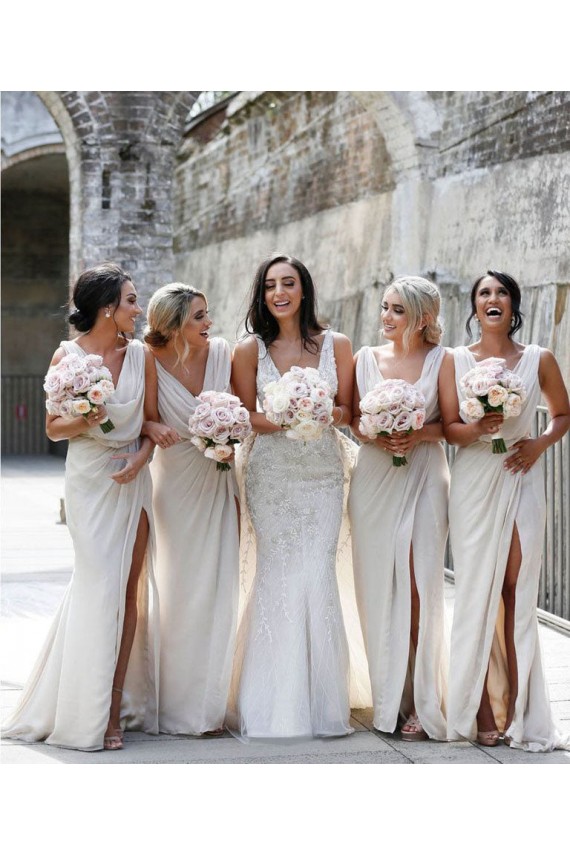 Soft Chiffon Low Back Long V-Neck A-Line Bridesmaid Dress Sudbury
