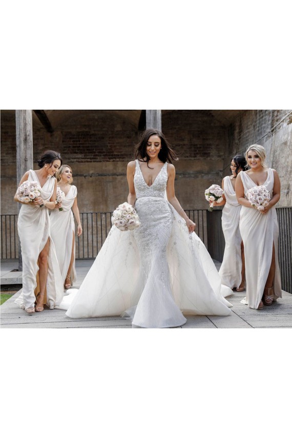 Soft Chiffon Low Back Long V-Neck A-Line Bridesmaid Dress Sudbury