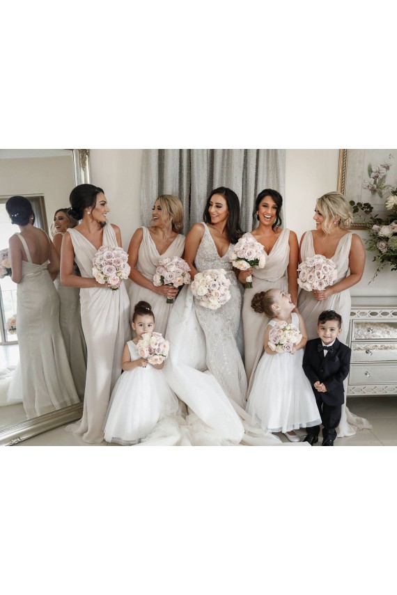 Soft Chiffon Low Back Long V-Neck A-Line Bridesmaid Dress Sudbury