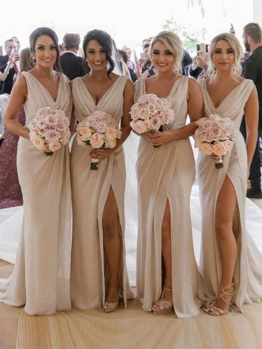 Soft Chiffon Low Back Long V-Neck A-Line Bridesmaid Dress Sudbury