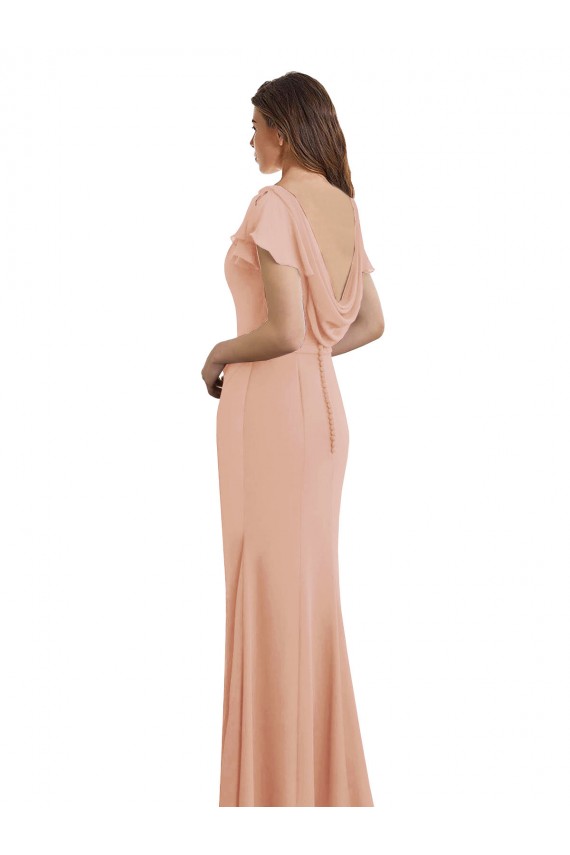 Soft Chiffon Low Back Long Boat Neck Mermaid Prom Dress / Bridesmaid Dress Sudbury