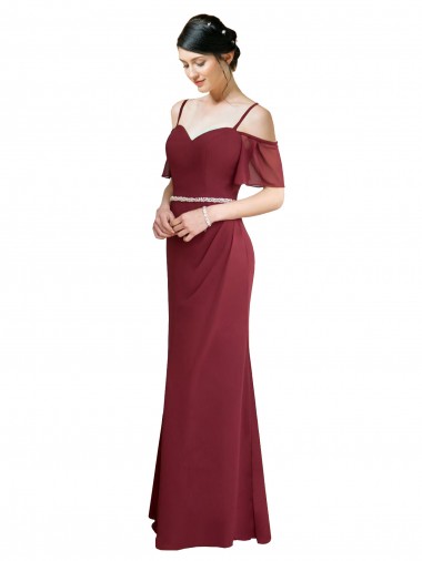 Soft Chiffon Low Back Long Spaghetti Straps Burgundy A-Line Bridesmaid Dress Sudbury
