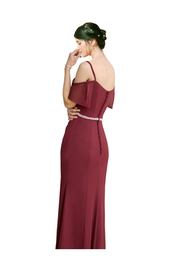 Soft Chiffon Low Back Long Spaghetti Straps Burgundy A-Line Bridesmaid Dress Sudbury