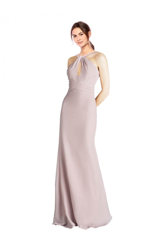 Soft Chiffon Open Back Long Halter Neck Sheath Bridesmaid Dress Sudbury