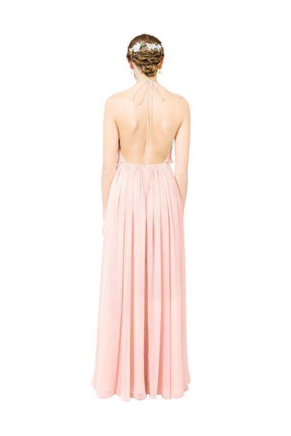 Soft Chiffon Open Back Long Halter Neck Pink A-Line Formal Dress / Bridesmaid Dress Sudbury