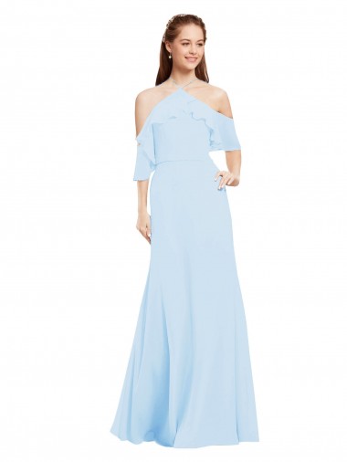 Soft Chiffon Long Halter Neck Light Sky Blue A-Line Formal Dress / Bridesmaid Dress Sudbury