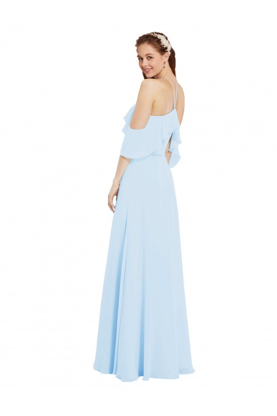 Soft Chiffon Long Halter Neck Light Sky Blue A-Line Formal Dress / Bridesmaid Dress Sudbury