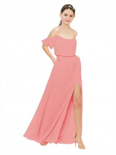 Soft Chiffon Long Off the Shoulder Watermelon A-Line Bridesmaid Dress Sudbury