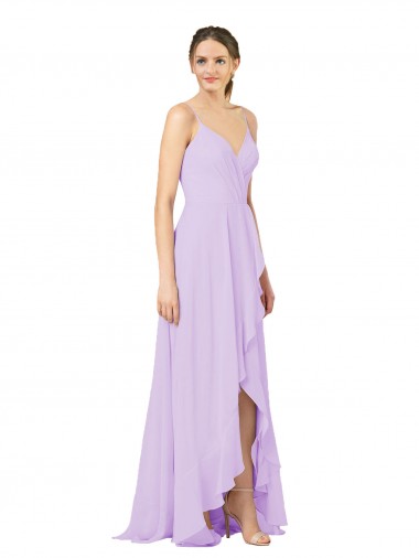 Soft Chiffon Open Back Long V-Neck Sheath High Low Bridesmaid Dress Sudbury