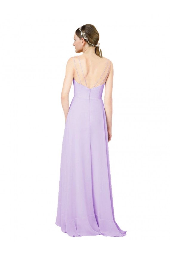Soft Chiffon Open Back Long V-Neck Sheath High Low Bridesmaid Dress Sudbury