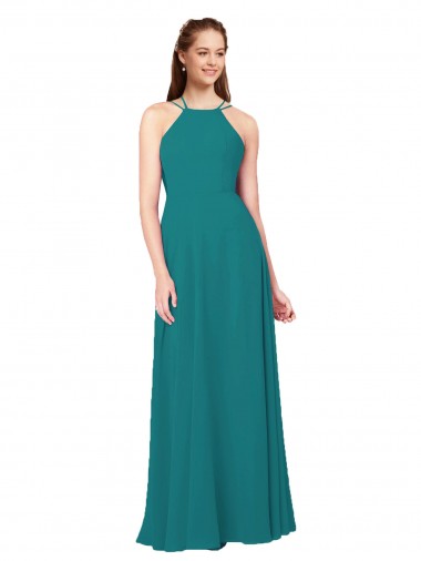 Soft Chiffon Criss Cross Back Long High Neck Sheath Bridesmaid Dress Sudbury