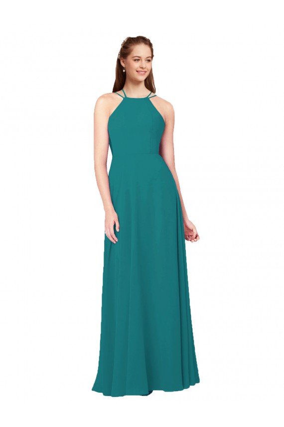 Soft Chiffon Criss Cross Back Long High Neck Sheath Bridesmaid Dress Sudbury