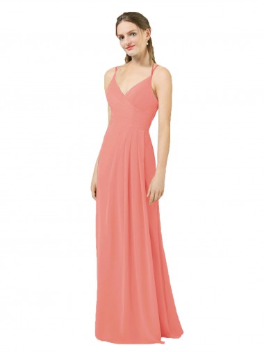Soft Chiffon Keyhole Back Long V-Neck Desert Rose Sheath Bridesmaid Dress Sudbury