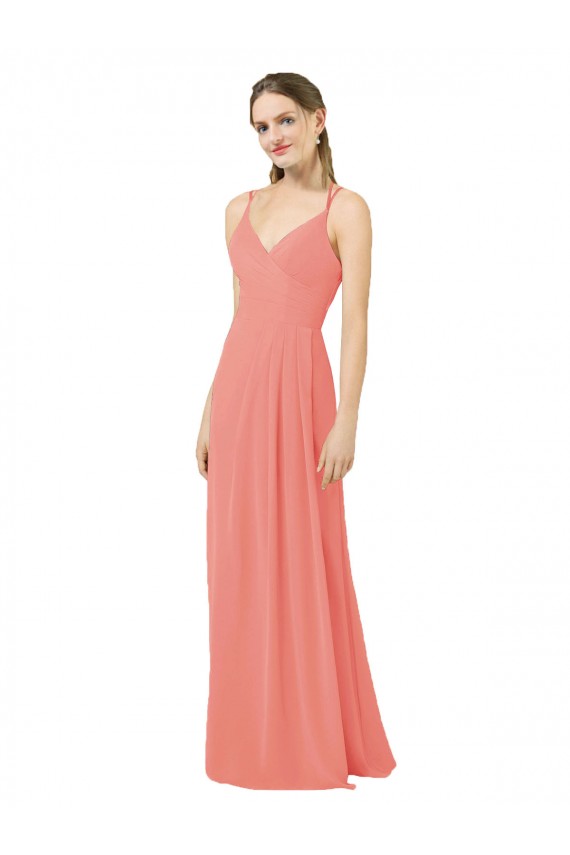 Soft Chiffon Keyhole Back Long V-Neck Desert Rose Sheath Bridesmaid Dress Sudbury