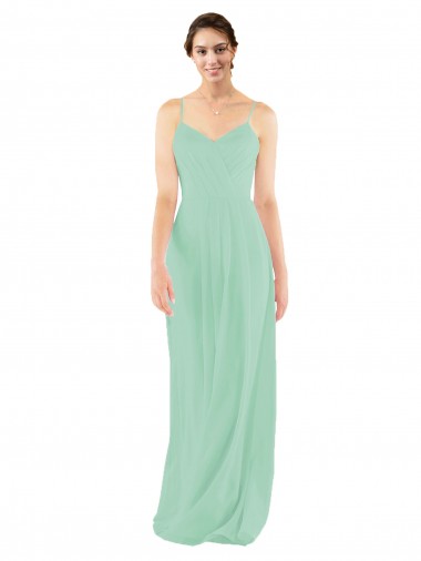 Soft Chiffon Keyhole Back Long V-Neck Mint Green Sheath Bridesmaid Dress Sudbury