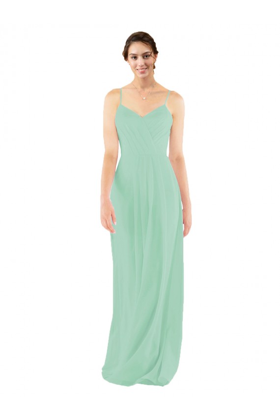 Soft Chiffon Keyhole Back Long V-Neck Mint Green Sheath Bridesmaid Dress Sudbury