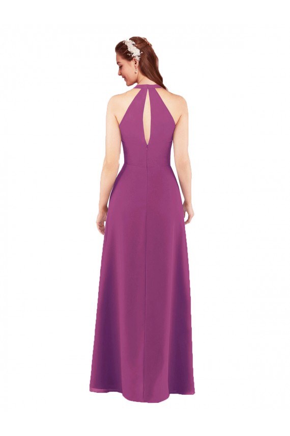 Soft Chiffon Keyhole Back Long V-Neck Wild Berry Sheath Bridesmaid Dress Sudbury