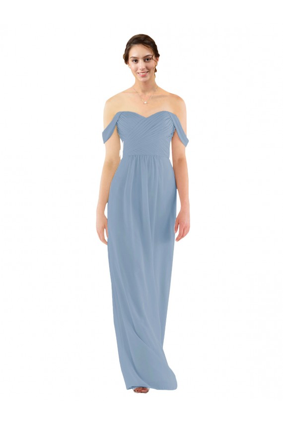 Soft Chiffon Long Off the Shoulder Dusty Blue Sheath Bridesmaid Dress Sudbury
