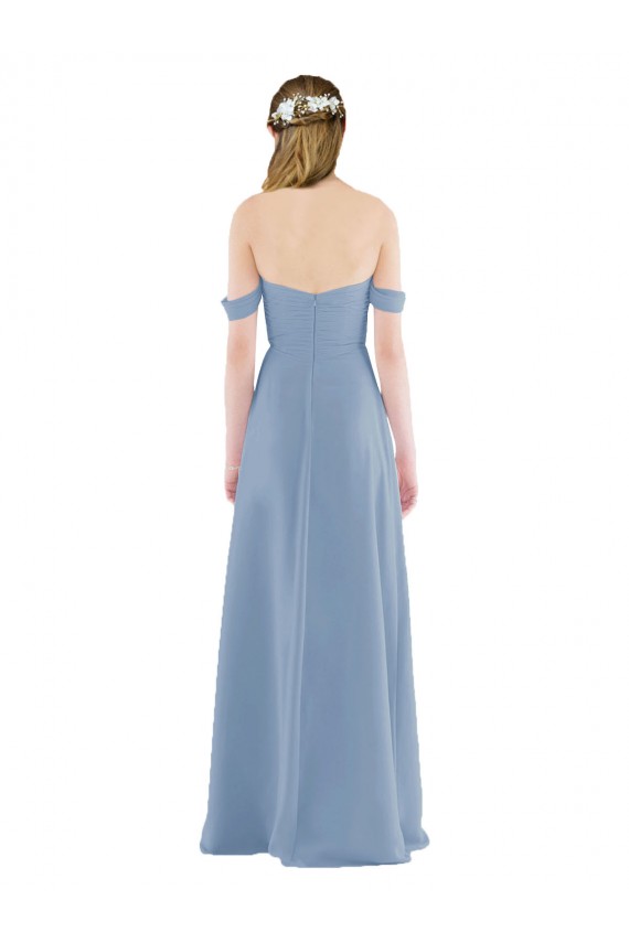 Soft Chiffon Long Off the Shoulder Dusty Blue Sheath Bridesmaid Dress Sudbury