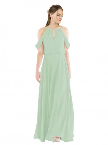 Soft Chiffon Long Off the Shoulder Sage Sheath Bridesmaid Dress Sudbury
