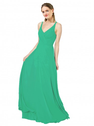 Soft Chiffon Criss Cross Back Long V-Neck Sheath Bridesmaid Dress Sudbury