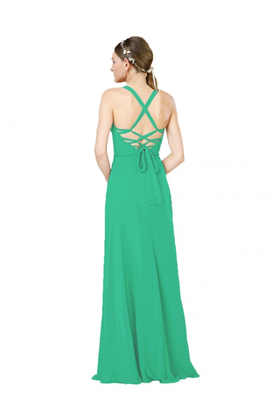 Soft Chiffon Criss Cross Back Long V-Neck Sheath Bridesmaid Dress Sudbury