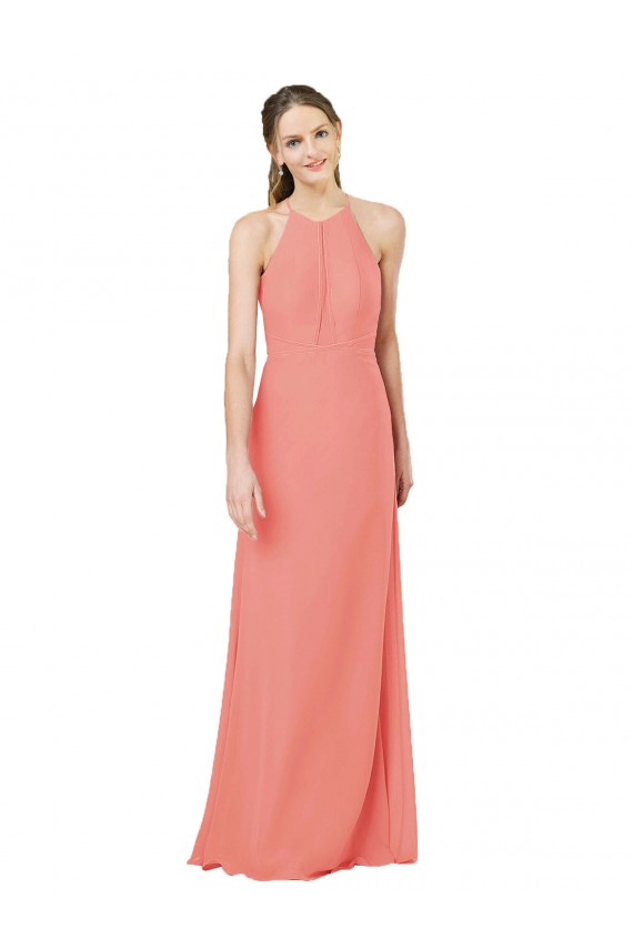 Soft Chiffon Keyhole Back Long Halter Neck Desert Rose Sheath Bridesmaid Dress Sudbury