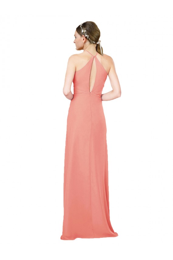Soft Chiffon Keyhole Back Long Halter Neck Desert Rose Sheath Bridesmaid Dress Sudbury