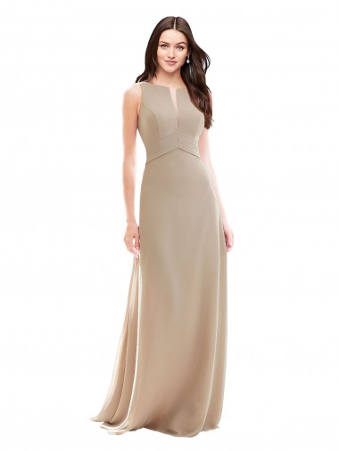 Soft Chiffon Long High Neck Champagne A-Line Bridesmaid Dress Sudbury