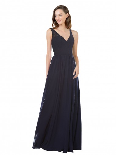 Soft Chiffon & Lace Keyhole Back Long V-Neck A-Line Bridesmaid Dress Sudbury