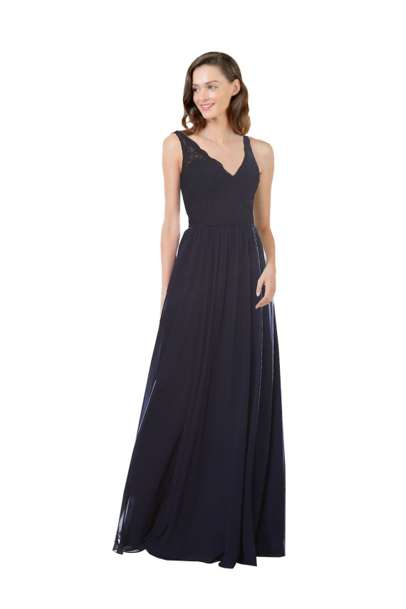 Soft Chiffon & Lace Keyhole Back Long V-Neck A-Line Bridesmaid Dress Sudbury