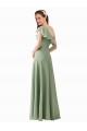 Soft Chiffon Long One Shoulder Smoke Green A-Line Bridesmaid Dress Sudbury