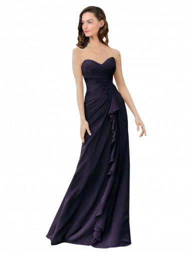 Soft Chiffon Long Sweetheart Dark Navy Sheath Bridesmaid Dress Sudbury