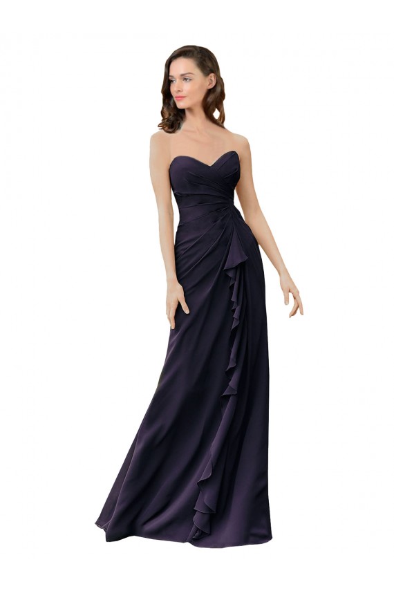 Soft Chiffon Long Sweetheart Dark Navy Sheath Bridesmaid Dress Sudbury