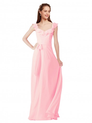 Soft Chiffon Long V-Neck Pink A-Line Bridesmaid Dress Sudbury