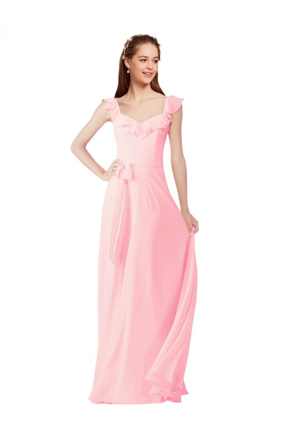 Soft Chiffon Long V-Neck Pink A-Line Bridesmaid Dress Sudbury