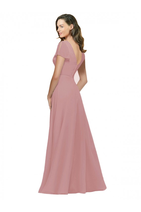 Chiffon V-Back Long V-Neck Dusty Pink A-Line Bridesmaid Dress / Evening Dress Sudbury
