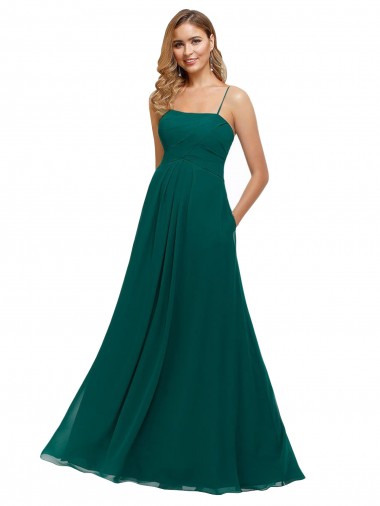 Soft Chiffon Low Back Long Spaghetti Straps Hunter A-Line Bridesmaid Dress Sudbury
